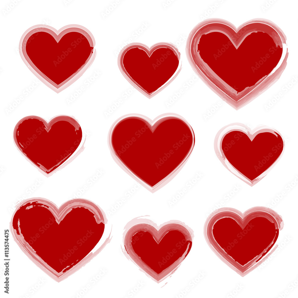 Red hearts set, isolated on white background, vector illustration. Red hearts set, isolated on white background, vector illustration.