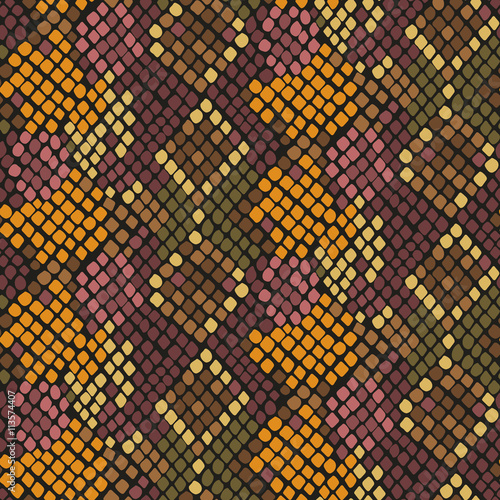 Snake skin seamless vector texture. Brown yellow tone colors snake pattern ornament for textile fabric. Artificial reptile leather pattern.