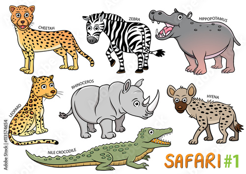 Set of Cute cartoon Animals and in the safari areas