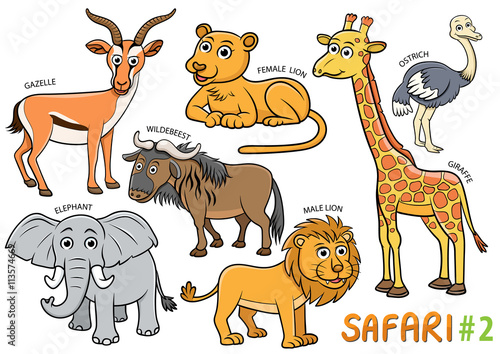 Set of Cute cartoon Animals and in the safari areas