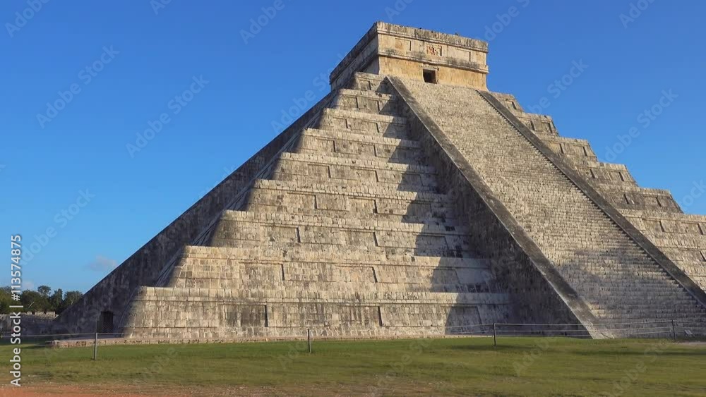 chichen itza maya site kukulcan temple at sunrise dolly movement no people chichen itza maya site kukulcan temple at sunrise dolly movement no people