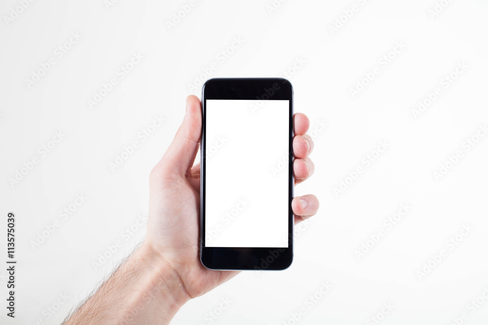 Hand holding mobile smart phone with blank screen Hand holding mobile smart phone with blank screen
