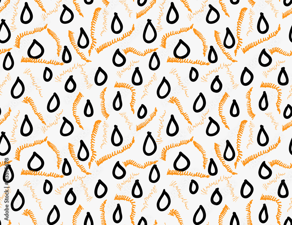 Marker drawn orange scribbles and black water drops Marker drawn orange scribbles and black water drops