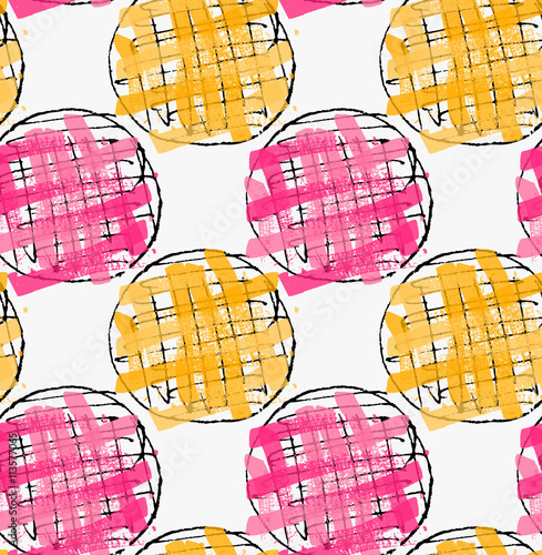 Artistic color brushed pink orange hatched circles