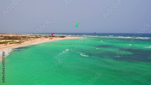 Aerial from kite surfing at Boca Grandi on Aruba island in the Caribbean photo