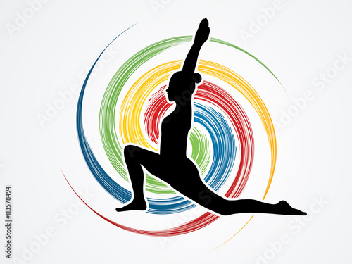 Yoga pose designed on spin wheel background graphic vector.