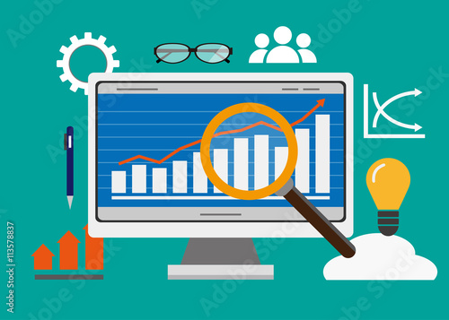 Data analysis. Business concept. magnifying glass at the monitor with the schedule graph