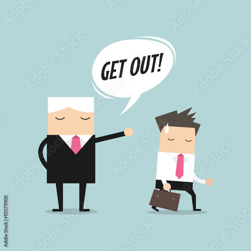 Angry boss firing employee. Layoff concept, jobless and employee job reduction concept vector.