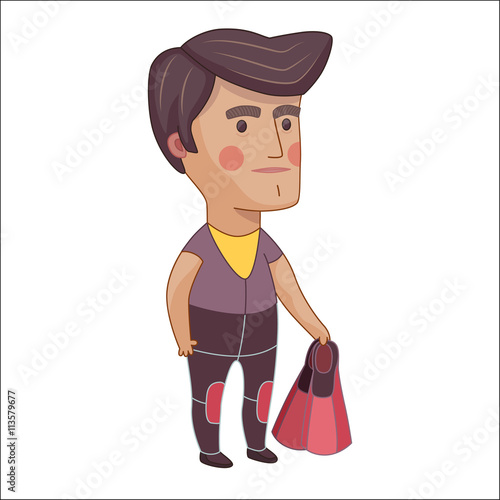 Scuba Diver, cartoon vector illustration, a young man wearing diving suit and holding flippers in his hand, a part of Dodo people collection