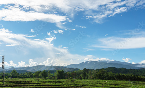 landscape of nature mountains with blue sky in the outdoor