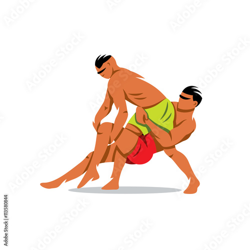 Vector Two Kabaddi players. Cartoon Illustration. photo