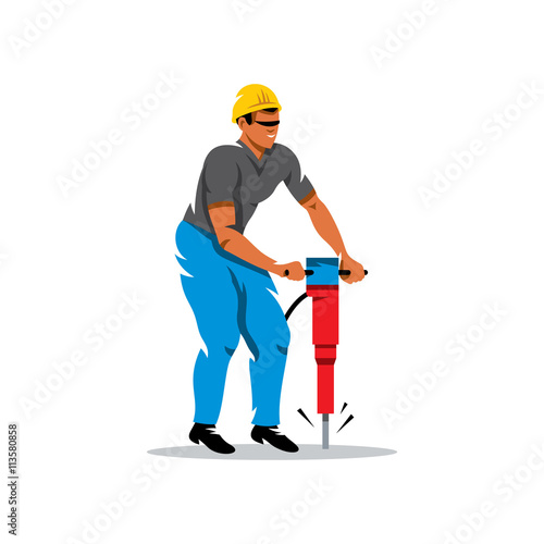 Vector Man with Jackhammer Cartoon Illustration.