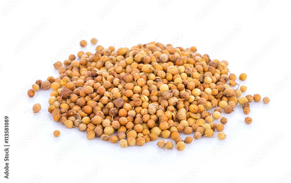 coriander seeds on white background coriander seeds on white background