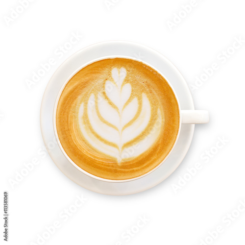 Cup of coffee latte art on white background