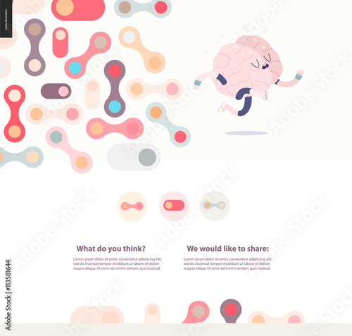 Running brain template design web mockup vector banner - rounded pastel colored shapes isolated on cream background accompanied with a title and text block template  and running brain