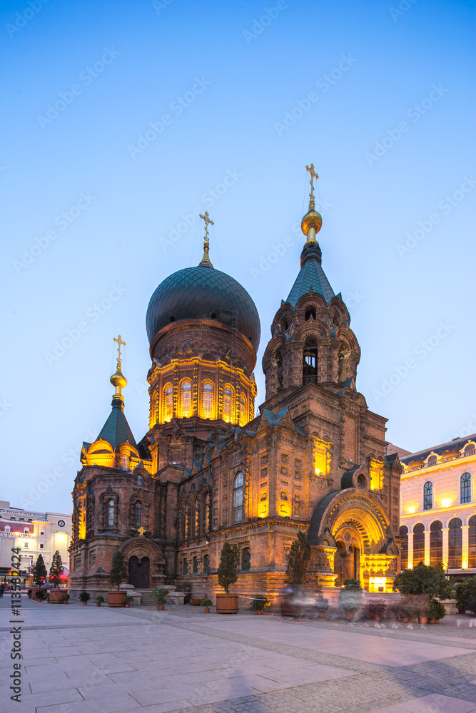 sait sophia cathedral in blue sky at twilight