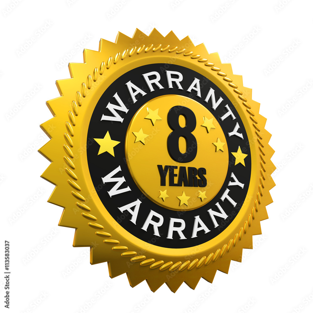 8 Years Warranty Sign. 3D rendering 8 Years Warranty Sign. 3D rendering