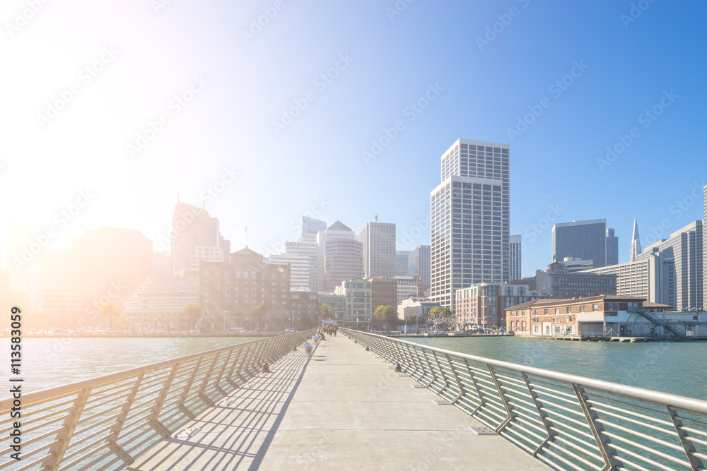 empty footpath with modern buildings in san francisco empty footpath with modern buildings in san francisco