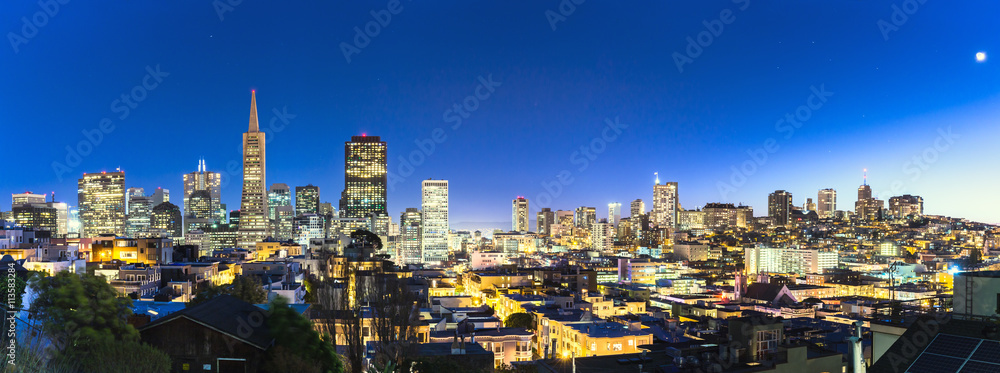 cityscape and skyline of san francisco in moon light