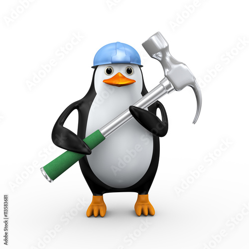 3d penguin holding large hammer photo