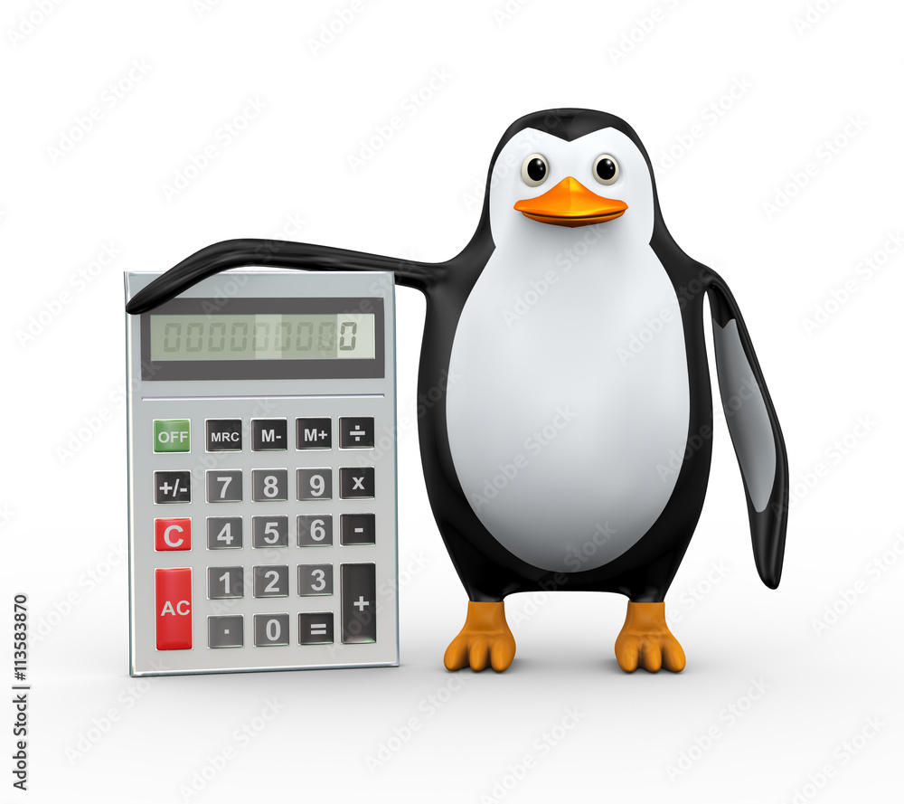 Fototapeta premium 3d penguin standing with calculator