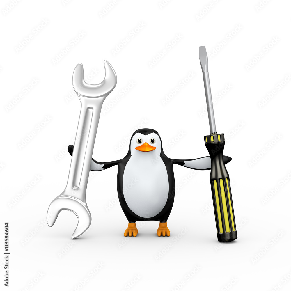 Obraz premium 3d penguin with industrial tools