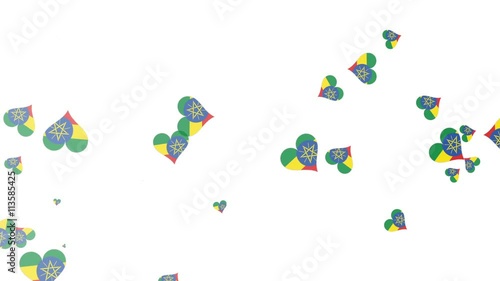 Isolated moving Ethiopia heart flag particles on white background. Flags of Ethiopia. Ethiopia national flags.