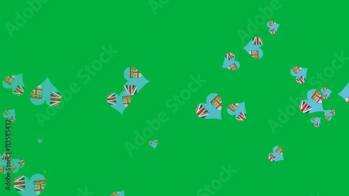 Isolated moving Fiji heart flag particles on green background. Flags of Fiji. Fiji national flags.
