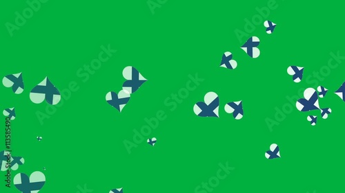 Isolated moving Finland heart flag particles on green background. Flags of Finland. Finland national flags.