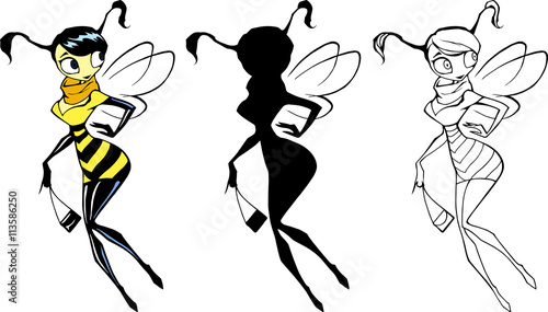 Hand drawn cartoon character illustration of an elegant beautiful wasp lady holding fashionable bag in her hands
