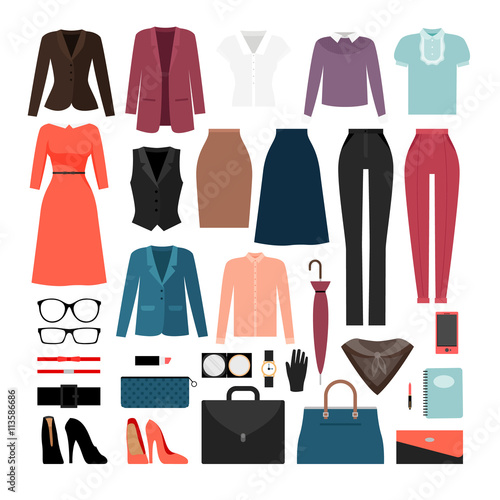 Businesswoman clothes and accessories or business ladies fashion vector