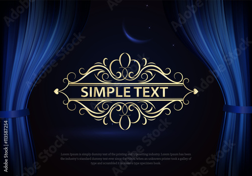 Dark blue curtain scene gracefully. Vector cover with vertical c