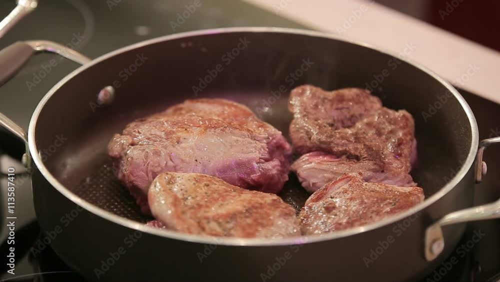 Beef steak fried in pan Beef steak fried in pan