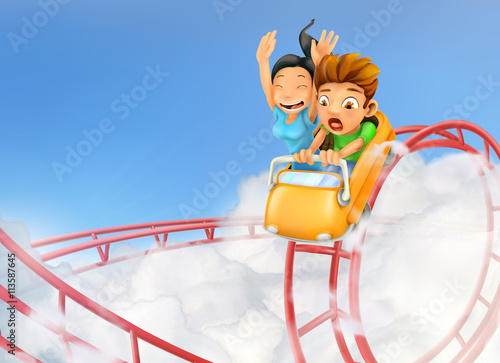 Roller coaster in the clouds, vector background