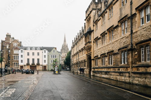 Street of Oxford a rainy and misty day with no people 