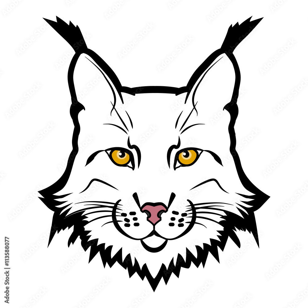 Fototapeta premium Logo maskotki Lynx. Głowa rysia na białym tle ilustracji wektorowych