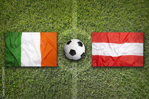 Ireland vs. Austria flags on soccer field