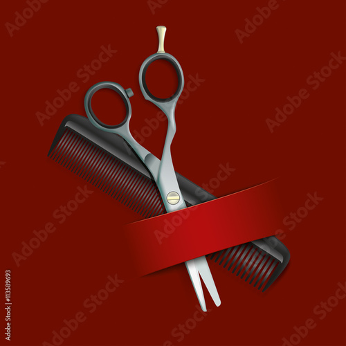 Dark Red Cover Comb Scissors Banner