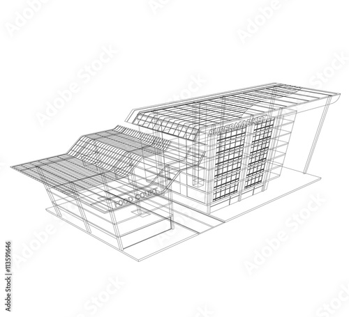 Architecture supermarket shopping mall wireframe building vector design on a white background