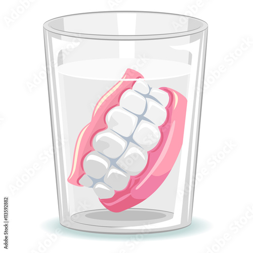 Vector Illustration of Dentures in Glass of Water