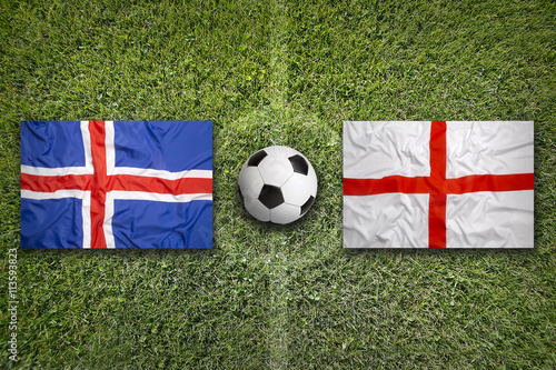 Iceland vs. England flags on soccer field