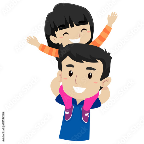 Vector Illustration of Kid and Father doing Piggy Back Ride
