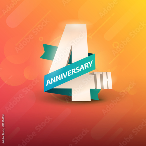 4th Anniversary 3D on orange background