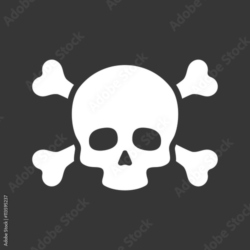 Skull with Crossbones Icon on Black Background. Vector