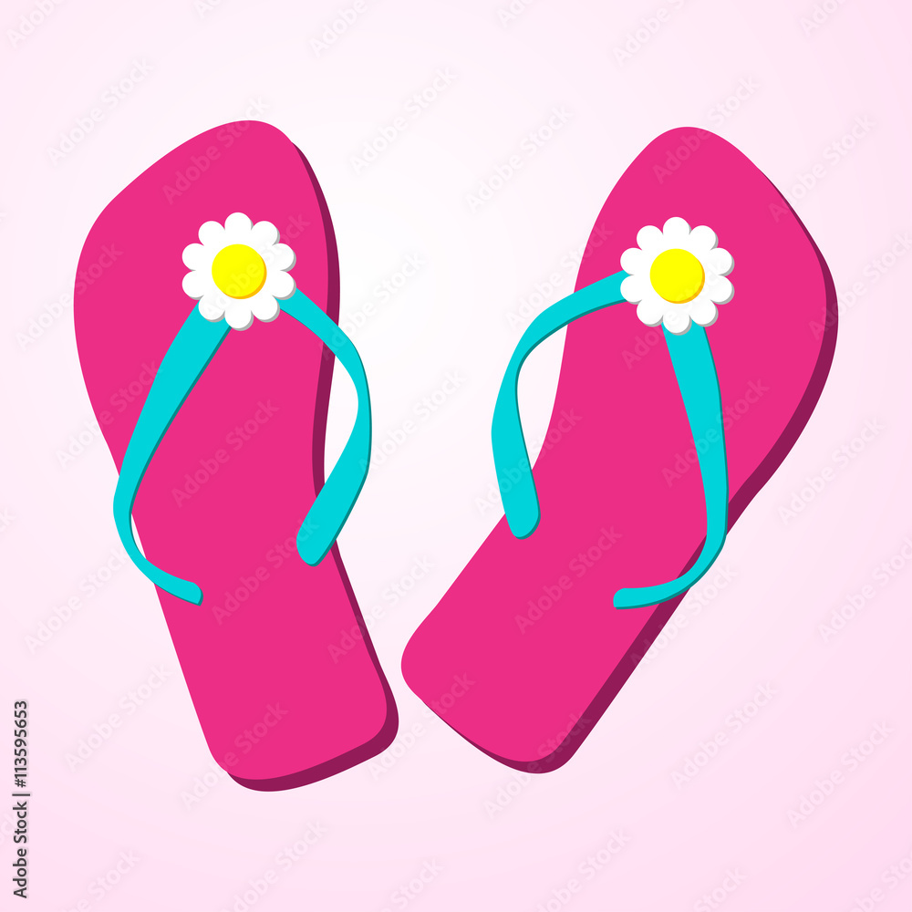 Icono plano chanclas con margaritas sobre fondo degradado Icono plano chanclas con margaritas sobre fondo degradado