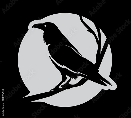 Dark Evil heraldic raven. Mascot, logotype, label.