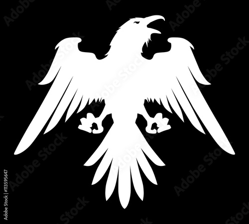 Dark Evil heraldic raven. Mascot, logotype, label.