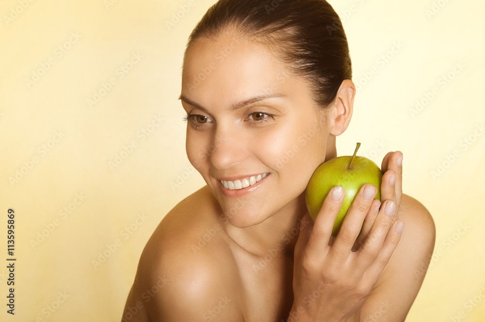 portrait of a girl with green apple portrait of a girl with green apple