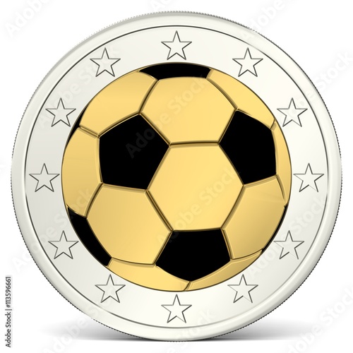 Zwei-Euro-M  nze mit Fu  ball als Pr  gung