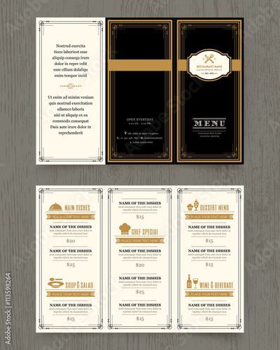 Vintage Restaurant menu design pamphlet template